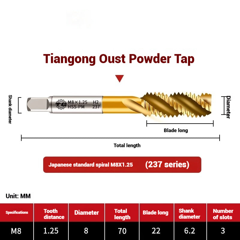 1110-Powder metallurgy high-speed steel taps 237 titanium-plated spiral stainless steel machine taps Japanese standard spiral taps Shandong Denso Pricision Tools Co.,Ltd.